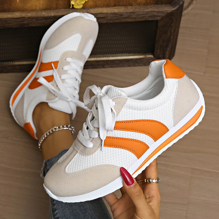 Women's Lightweight Fashion Sneakers Comfort Non Slip Casual Sports Shoes Woman Orange Striped Mesh Breathable Platform Sneakers