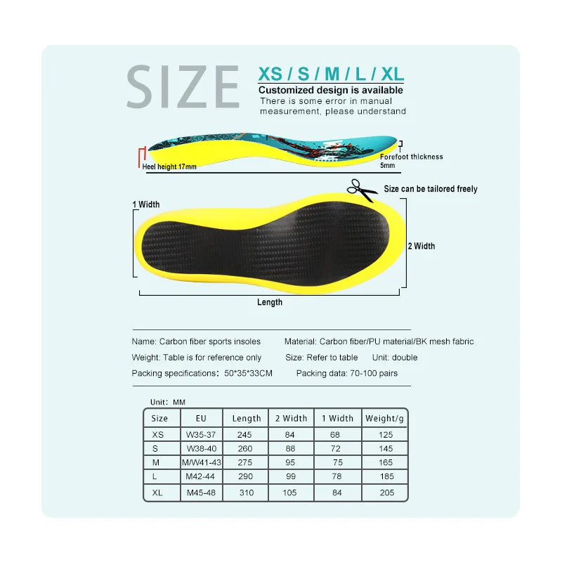 Carbon Fiber Sports Insole with High Elasticity PU Shock Absorption Ultra-High Elasticity Sports Assistance for Foot Comfort