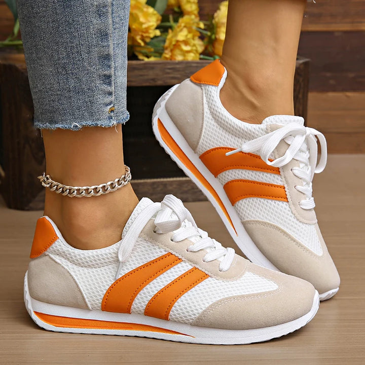 Women's Lightweight Fashion Sneakers Comfort Non Slip Casual Sports Shoes Woman Orange Striped Mesh Breathable Platform Sneakers