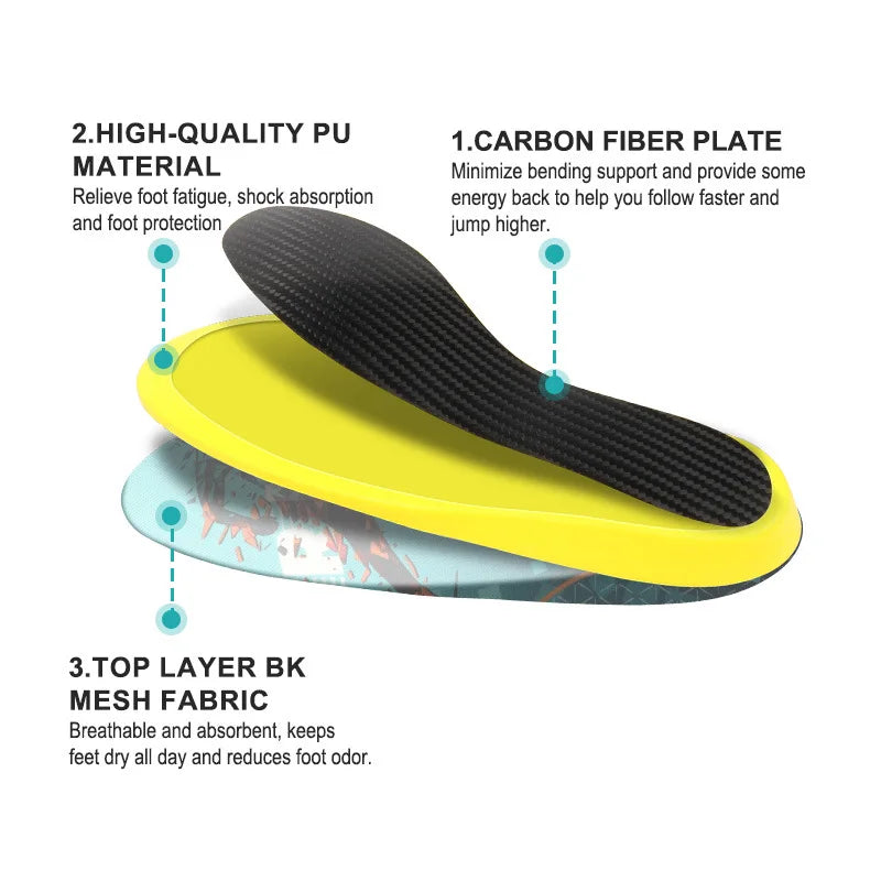 Carbon Fiber Sports Insole with High Elasticity PU Shock Absorption Ultra-High Elasticity Sports Assistance for Foot Comfort