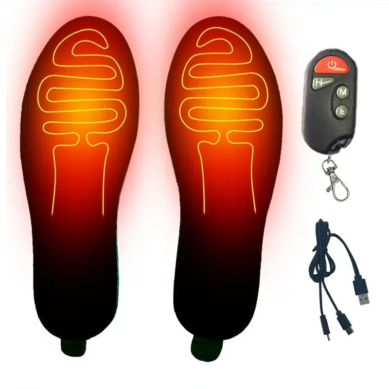 Winter Foot Warmer Insoles USB Electric Rechargeable Heated Shoes Insert Pads with Controller Outdoor Sports Thermal Insoles