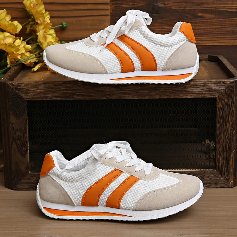 Women's Lightweight Fashion Sneakers Comfort Non Slip Casual Sports Shoes Woman Orange Striped Mesh Breathable Platform Sneakers